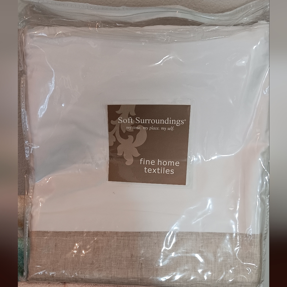 VALENTINE'S DAY SALE - NEW TWIN  SOFT SURROUNDING WHITE W/TAUPE LINEN BEDSKIRT